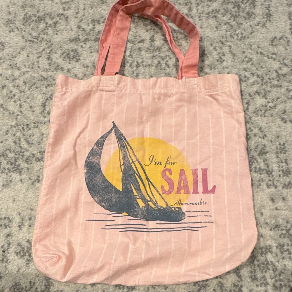Abercrombie & Fitch Pink Striped Reusable Tote Bag 15x14x14 in